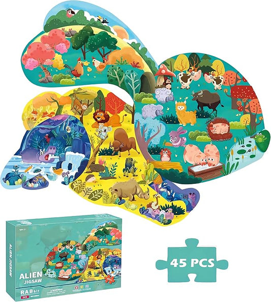 Floor Puzzles for Kids Ages 3-5, 4-6, Big Pieces Jumbo Puzzles Colorful Animal Shaped Puzzle Learning Educational Toys Games Gifts for Children(Rabbit-45 Pieces)