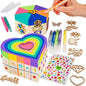 GirlZone Jewelry & Treasure Box, DIY Jewelry Box, DIY Craft for Kids Include Wooden Boxes, Shapes, Acrylic Paint Pens, Gem Stickers & Table Cover, Ideal Painting Crafts for Girls, Valentine Gifts