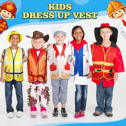Haysandy 20 PCS Kids Dress Up Vest Community Helper Costumes Kids Role Play Career Cosplay Clothes for Toddlers Pretend and Play Halloween Costume Doctor Police Fireman Construction, Birthday Gifts
