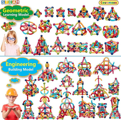 COUOMOXA Magnetic Toy Montessori for Kids: 3 4 5 6 7 8 9 10 11 12 Years Old Kids Building Sticks - Magnetic Creative Toy Age 3-12 Playroom Family - Christmas Birthday Gift for Boys Girls
