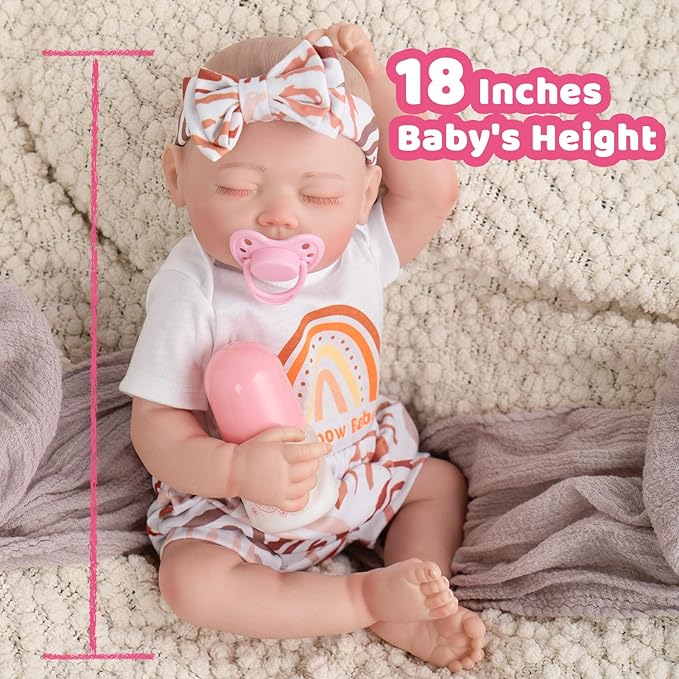 Jirachi Lifelike Reborn Baby Dolls, 18-Inch Adorable Real Life Full Body Vinyl Sleeping Baby Girl, Cute Realiatic Reborn Baby with Feeding Kits