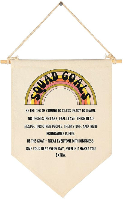 Squad Goals-Funny Class Rules Banner -Teen Slang Flag-Middle Junior High School Classroom Decor-Canvas Hanging Pennant Flag Banner Wall Sign Decor-Door Sign