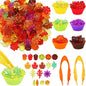 Hotop 214 Pcs Fall Sensory Bin Items Fall Counting Sorting Decoration Fine Motor Toy Thanksgiving Sensory Bin Fillers with 200 Acrylic Leaves 2 Tweezers 12 Sorting Bowls for Boys Girls Early Education