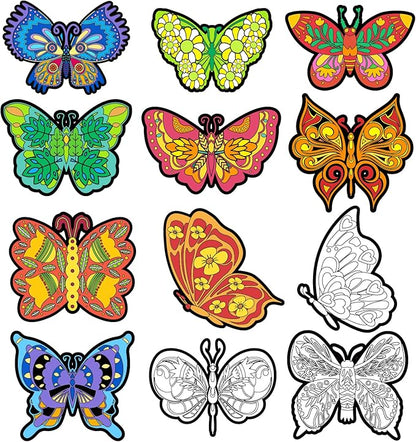 Bosctanuc 24 PCS Butterflies Velvet Coloring Cardstock,Fuzzy Art Posters Color Your Own Butterflies DIY Activity for Kids for Spring Craft