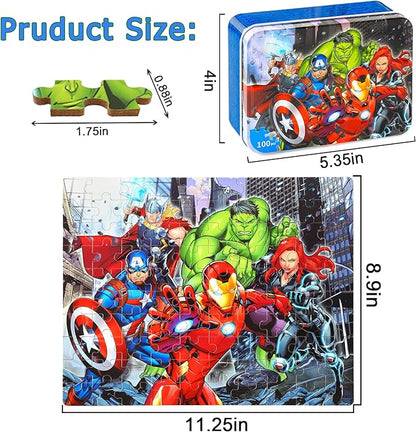 LELEMON Puzzles for Kids Ages 4-8,100 Piece Puzzles for Kids in a Metal Box, Educational Childrens Jigsaw Puzzles 100 Piece Puzzle Games Puzzle Toys for Girls and Boys