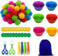 99pcs Fine Motor Skills Counting Sorting Sensory Bin Filler Included 60 Hedge Ball 4 Tweezer 2 Scissor Clip 20Pcs shamrock coins 12 Sorting Cup 1 Storage Bag for Preschool Early Education (Multicolor)