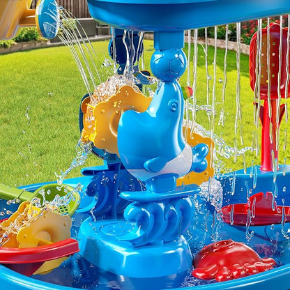 Auto Water Table for Toddlers 3-5, 3-Tier Kids Sand Water Table, Water and Sand Activity Sensory Table Summer Beach Outside Toys Backyard for Kids Toddlers Age 3 4 5 6 7 8