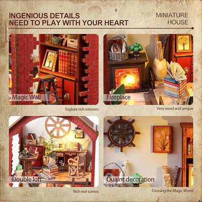 DIY Miniature House Kit Christmas Dollhouse Kit for Adults Romantic Couple Cottage Booknook Building Kit Tiny House Model Kits to Build for Couples (Magic Book Nook)