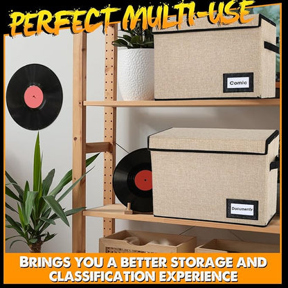 Chuangdi 6 Pcs Comic Book Storage Boxes, Back to School Collapsible Comic Short Box Case with Lid, 15.8 x 7.9 x 11.4 Inch Book Bin Container Holds 150 Comics(Beige)