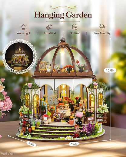 [2025 New] Hanging Garden Miniature House Kit with LED Light, Book Nook Kit with Cover for Birthday, 3D Wooden Bookends Puzzle Bookshelf Decor Building Kit Birthday Gifts for Family, Friends