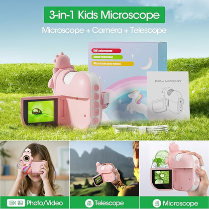 Microscope for Kids: 3-in-1 Portable Handheld Microscope & Digital Explorer Kit, Educational STEM Toy, Holiday & Birthday Gift for Ages 3-12 Girls Boys, Pocket Miniscope for Backyard, Park, Classroom