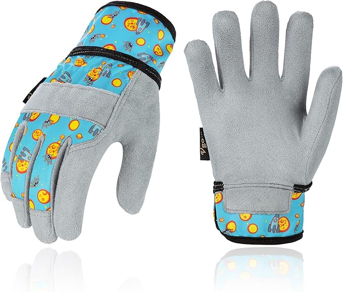 Vgo... 1-Pair Age 6-7 Kids Gardening Gloves,Children Yard Work Gloves,Soft Safety Outdoor Playing Gloves(Size L, Blue Plane, KID-MF3561)