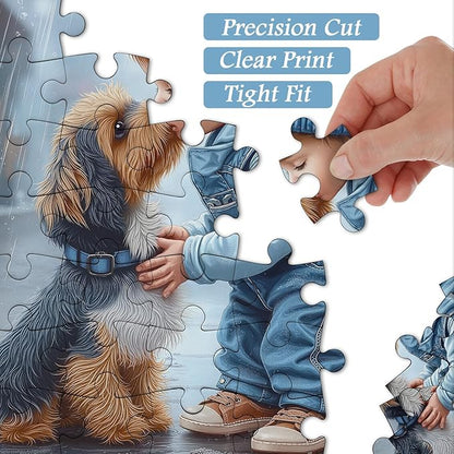 Cute Dog Puzzles for Adults 1000 Pieces, PICKFORU Friendly Kiss Love Hearts Jigsaw Puzzle, Impossible Difficult Rainy Puppy Theme as Home Decor