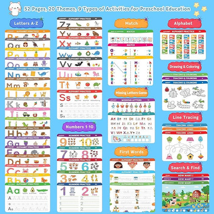 Preschool Learning Activities Educational Workbook: Preschool Handwriting Tracing Books | Autism Learning Materials | Alphabet Learning Toys | Pre k Workbooks | Montessori Busy Book for Kids Ages 3-5