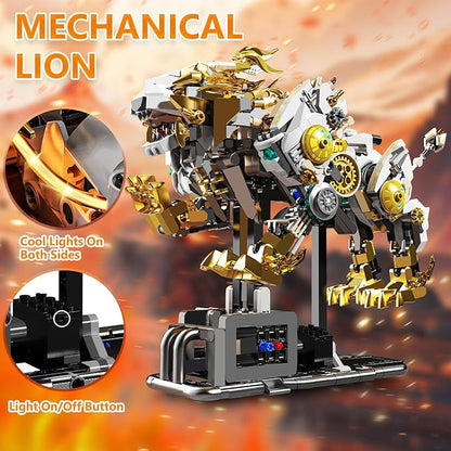 Mechanical Lion Building Sets, Movable Animal with Display Stand Adults Home or Office Decor STEM Building Blocks Toy Gifts for Teens Boys Ages 12 13 14 (1073PCS)