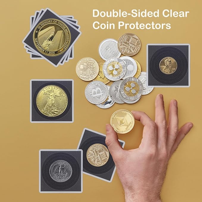 20 Pcs Clear Coin Collection Holders with Sponges 43mm Coin Capsules Morgan Silver Dollar Coin Snap Holder Protectors for Collectors (8 Adjustable Diameters: 19/21.5/24.5/27/31/33/38/40mm) (20)