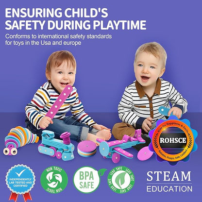 Soft Felt Building Toys for Toddlers,DIY Educational Learning Stackable Felt Toy Set - Flexible for Hours of Creative STEM Toys 37 PCS, Stacking Toys for Toddlers 1-3,Perfect for Easter Gifts
