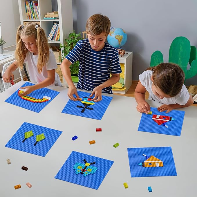 Classic Baseplates, Peel and Stick Base Plates for Building Bricks, Compatible with Major Brands, Self-Adhersive Base for Bricks 10" x 10", 6 Pack Blue…