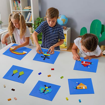 Classic Baseplates, Peel and Stick Base Plates for Building Bricks, Compatible with Major Brands, Self-Adhersive Base for Bricks 10" x 10", 6 Pack Blue…