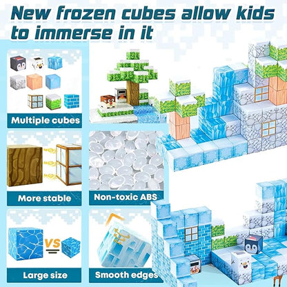 Magnetic Blocks Large Size 1-Inch 97 PCS – Winter Forest Theme Stacking Magnets STEM Learning Toys, Educational Construction Kit for Kids, Boys & Girls Age 3 4 5 6 7 8 9 10, Creative Magnet Cubes Set
