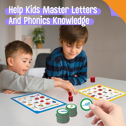 Alphabet & Phonics Bingo Game, 12 Bingo Boards ABC Letters, CVC Blends Words Phonetic Game, Letters Phonetic Awareness Early Educational Learning Toys - Ages 4 and up, Perfect for Classroom & At Home