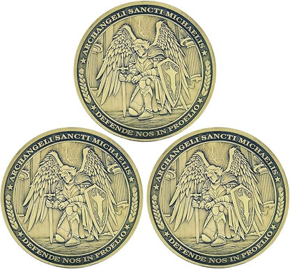 The Archangel Michael Challenge Coin Christian Coin Bible Verse Angel Coin As Catholic Gifts (Pack of 3)