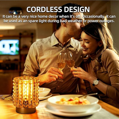Battery Operated Lamp with Timer, Mini Crystal Table Lamps for Home Decor, Small Cordless Lamp for Areas No Outlets, Glass Battery Powered Lamps for Entryway, Bedroom, Bathroom, Shelf, Corner(Yellow)