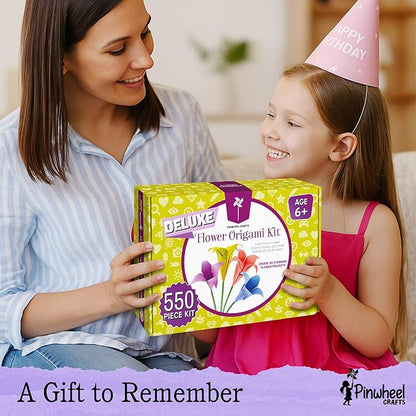 Pinwheel Crafts Origami Papers Kit - Multicolor Flower Origami Kit for Kids,Teens and Adults Ages 6 7 8 9 10 11 12+, Arts and Paper Crafts for Kids 550 Pcs - Fun Foldable Gift