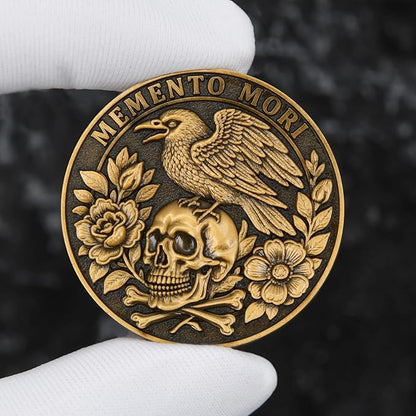 Memento Mori Memento Vivere Coin - Dual Sided Motivational Token with Skull & Tree of Life Design - Zinc Alloy Inspirational