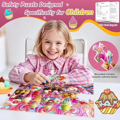 Puzzles for Kids Ages 4-8,100 Piece Puzzles for Kids Ice Cream Puzzle for Kid Ages 4-6 6-8 8-10 Large Piece Jigsaw Puzzle for Children Senior Adult Educational Puzzle Toys Preschool Birthday Gifts