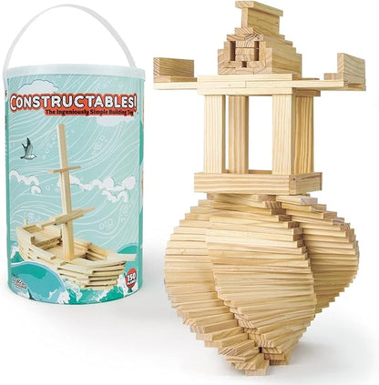 Imagination Generation Constructables! Pine Wood Building Planks, 150 Pieces - Educational Tinker Toys for Kids & Teens - STEM Stacking Blocks for Boys & Girls - Wooden Playset for Learning