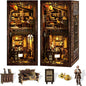 DIY Book Nook Kit Wooden Bookshelf Miniature Serenity Coffee House Kit 3D Wooden Puzzles Bookends Miniature House Kit Book Nook Bookshelf Insert Decor with LED Lights Wood Crafts for Adults