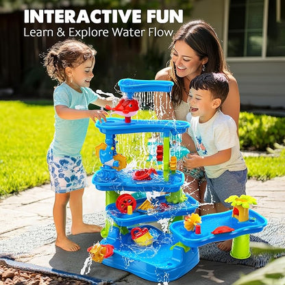 CozyBomB™ Water Table for Toddlers 3-5 | Outdoor Toys Water Play Table, Magnetic Fishing Toy Game, Summer Splash Pond Showers Sand Activity, Sensory Party Birthday Gift Kids Ages 4-8 9-12 (5-Tiers)
