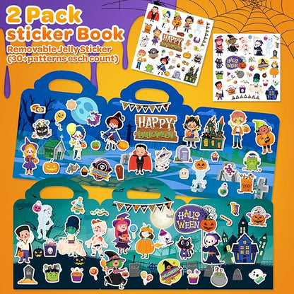 2 Pack Halloween Reusable Sticker Books for Toddlers 2-4 Years, Activity Sticker Books for Toddlers 1-3, Toddler Travel Toys Activities Crafts Gifts, Halloween Party Favor for Boys Girls