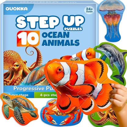 QUOKKA Toddler Puzzles Ages 2-4 - Large Floor Puzzles for Kids 3-5 - 8 Realistic Animal Shapes | Extra Thick Cardboard | Preschool Learning Game - 40 Big Piece Gift for Toddlers 1-3 Years Old