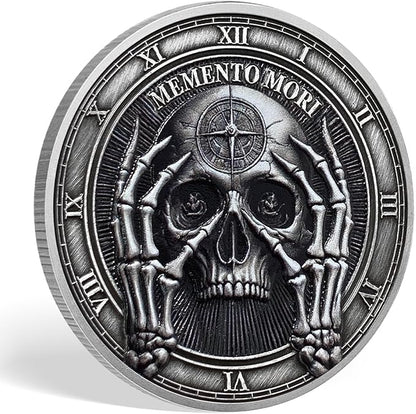 AtSKnSK Memento Mori Coin Momento Mori Coin Skull Coin Stoic Gifts Memento Mori Calendar Living Memento Mori Amor Fati Coin (Facepalm Skull)