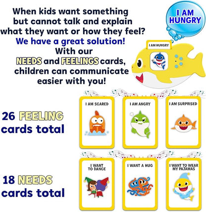 Baby Shark Flash Cards for Toddlers 2-4 Years | Sensory Toys for Autism and Autistic Non-Verbal Kids Ages 2 3 4 5 6 | Speech Therapy Learning Toys with Music, Phrases, ABC, Numbers, Sight Words