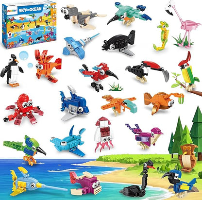 MOONTOY 48 Packs Party Favors for Kids, 3-in-1 Mini Animals Building Blocks Sets for Easter, Birthday, Goodie Bag Stuffers, Classroom Prizes for Boys Girls Ages 3-12