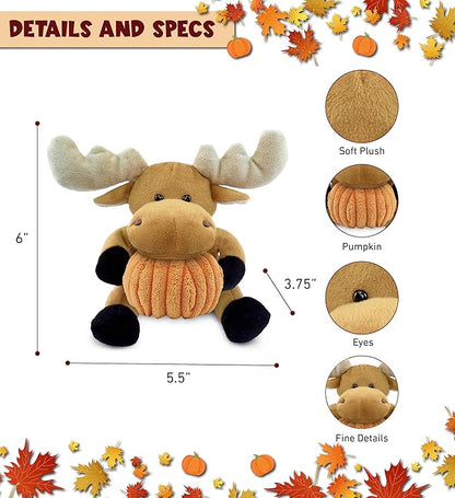 DolliBu Super Soft Moose Stuffed Animal with Pumpkin Decor and Name Personalization - Pumpkin Plush Animal for Fall, Halloween and Thanksgiving for Baby, Kids, Adults - 6 Inch