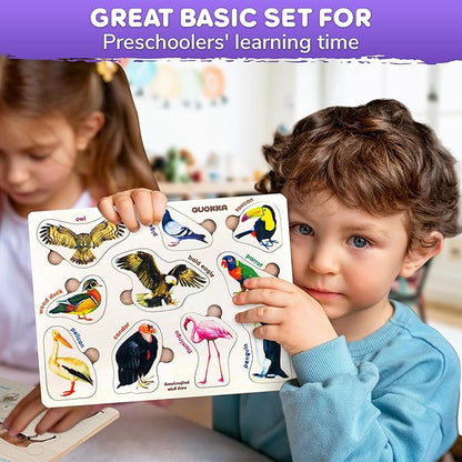 QUOKKA Wooden Puzzles for Toddlers 1-3 – 3xSET Kids Puzzles Ages 2-4 – Montessori Toy Puzzle for Toddlers 3-5 – Wood Toy Learning Realistic Insects - Arctic Animals - Birds for Boy and Girl