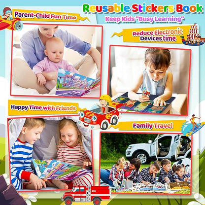 Sticker Book for Kids, 230+ Dinosaur & 134+ Vehicle Stickers & 16 Scenes, Reusable Activity Sheet, Seek and Find Sticker Coloring Pad, for Boys Girls Toddlers Ages 2-4 4-8 Years Old 3-5 6-7