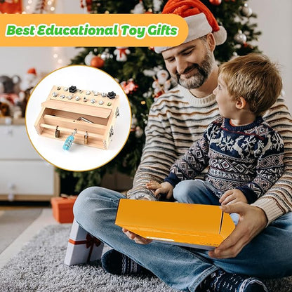 Wooderma Montessori Screwdriver Board Set, with Lock and Key, Wooden Montessori Toys for 3 4 5, Toddler Screwdriver Toy, Kids Tool Set, Preschool Learning Sensory Toy, Fine Motor Skills Toys