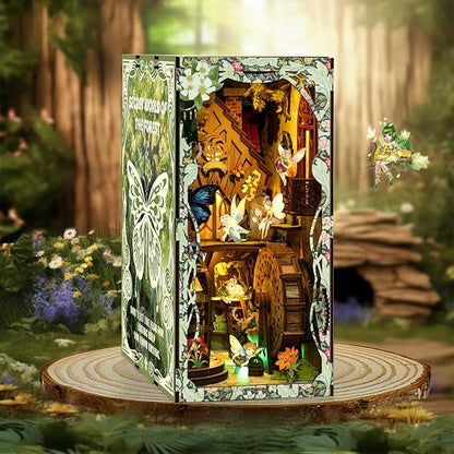 Book Nook Kit - DIY Miniature Dolls House Kit with Furniture and LED Light, 3D Puzzle Wooden Art Bookends, Model Kits for for Adults and Teens (Secret Forest)