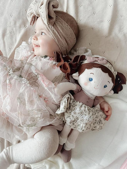 LeyaDoll Personalized Soft Baby Doll (16''), Leya Doll My First Baby Rag Doll for 1 Year-Old Girl Birthday Gift, Christmas Plush Toys Gift for Toddler Kids Infants-Miss Posy