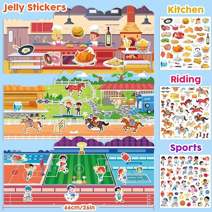 ASTARON 6 Pack Reusable Sticker Book for Toddlers, 3D Sticker Educational Game Sensory Learning Toy, Travel Activity Book Set for Toddlers 3-4 Years