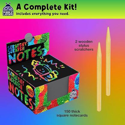 PURPLE LADYBUG Rainbow Holographic Scratch Art Mini Notes - 150 Sheets with Wooden Stylus, Classroom Must Have, Back to School Gift, School Essentials, Teen Girl Gifts