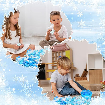 700PCS Winter Sensory Bin Items Christmas Sensory Bin Filler 240 Pompoms 450 Resin Snowflake 6 Cups 6 Tweezers 1 Storage Box for Winter Xmas Sorting Counting Training Preschool Education Activities