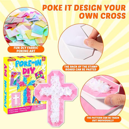8PCS Poke-in Craft and Art Kit Kids Religious Cross Themed No-Mess Fabric Sewing Art Girl Boy 4-12 Puzzle Puncture Painting Christian Sunday School VBS Creative Activity Game Birthday Party