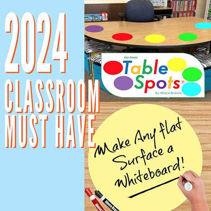 New Larger Size! | The Original Table Spots for Teachers | No Staining, No Shadowing, Complete Erase! Dry Erase, 10 Pack Multicolor Circles, Wall Stickers, Decals