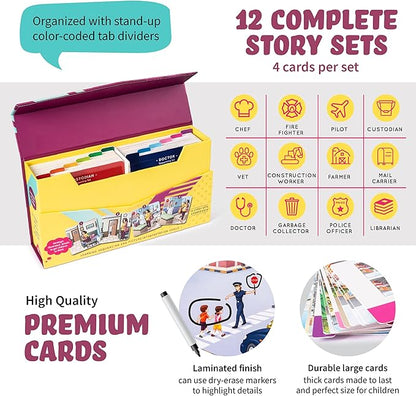 SPARK INNOVATIONS Kids Story Cards Sequence Game Large Storytelling and Sequencing Cards. Community Helper Stories for Sentence Building Educational Picture Card Games